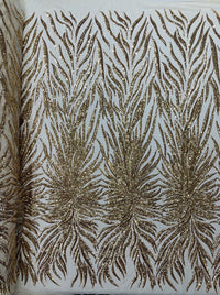 Feather Wings Sequins - Gold - 4 Way Stretch Embroidered Wings Sequin By Yard